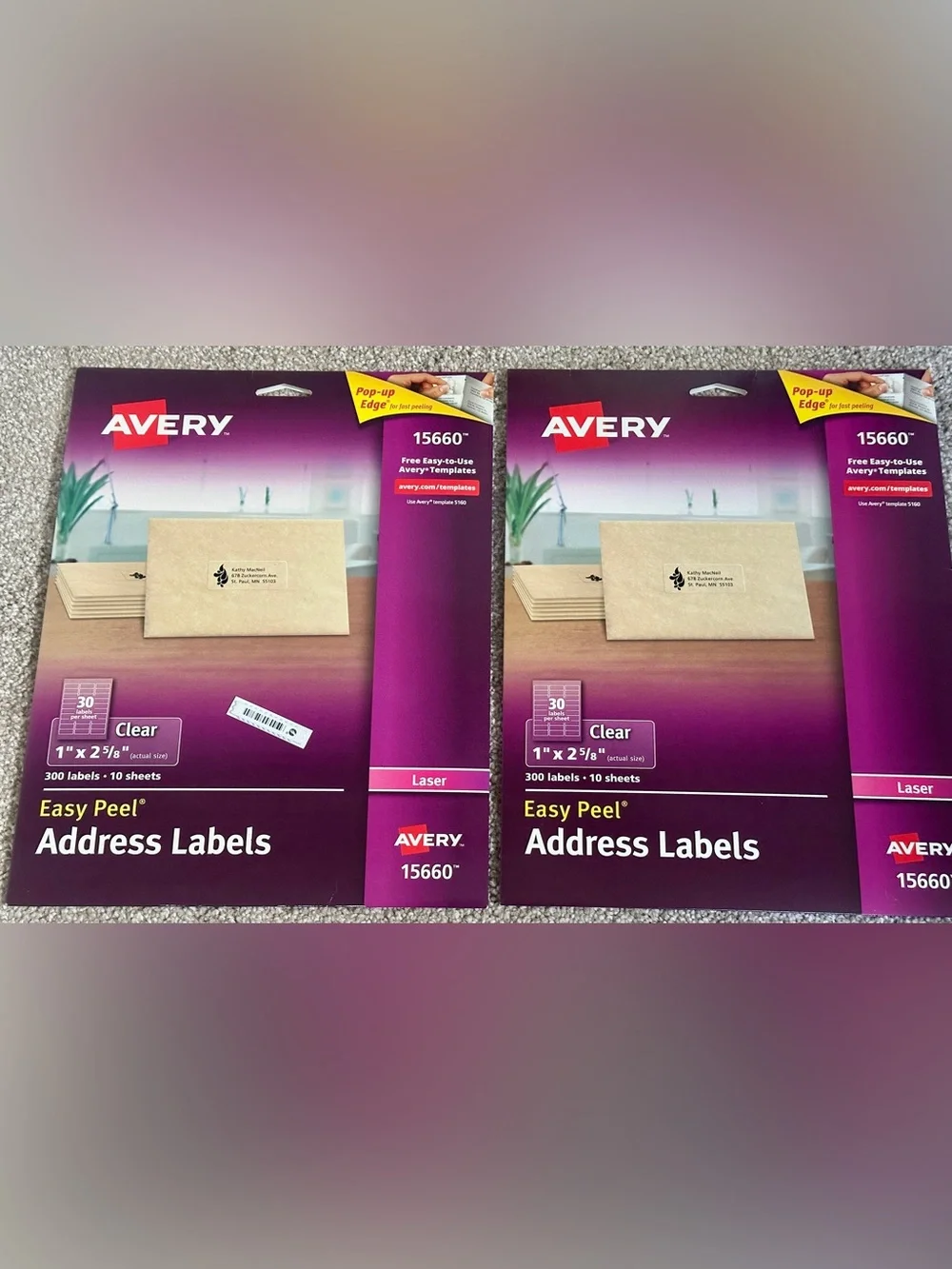 Avery 15660 Clear Easy Peel Laser Address Labels Lot of 3 (2 New/Sealed 1 Open)